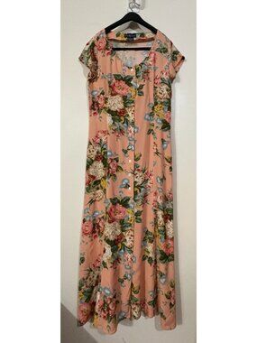 Polo Ralph Lauren Floral Shirtdress size 10 color salmon multi vintage